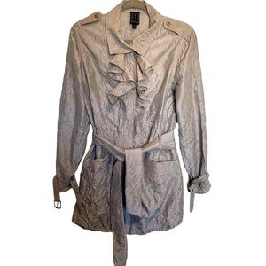 Due Per Due Ruffled Trench Coat, Jacket, Tan, Women's Size S Pockets full zip